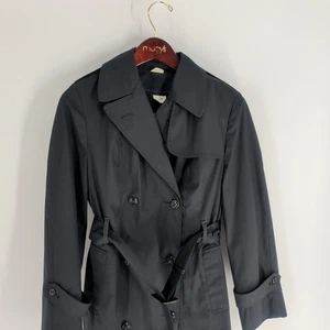 Vintage Retro zweireihiger gekerbter Reverskragen Trenchcoat schwarz Größe 12 S - Bild 1 von 11