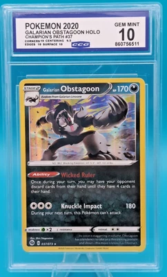 Galarian Obstagoon Holo Rare 2020 Champions Path Pokemon TCG Graded Gem Mint 10 - Image 1 of 4