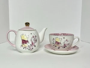 Disney Winnie The Pooh & Piglet Cherry Blossoms Teapot & Teacup with Saucer - Picture 1 of 15