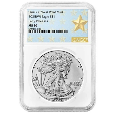 2025 (W) $1 American Silver Eagle NGC MS70 ER West Point Star Label - Image 1 of 2
