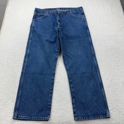 Calça jeans masculina Round House 38x30 azul denim perna reta feita nos EUA roupa de trabalho - Imagem 1 de 4