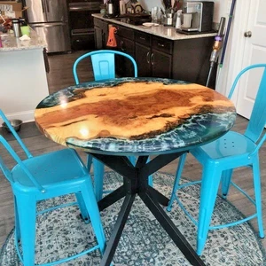 Round Walnut Epoxy Resin Tabletop Custom Handmade Furniture For Hallway Decor - Picture 1 of 7