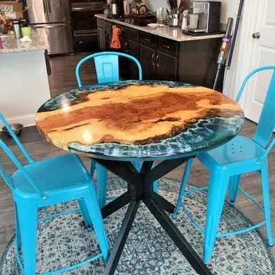 Round Walnut Epoxy Resin Tabletop Custom Handmade Furniture For Hallway Decor - Image 1 of 4