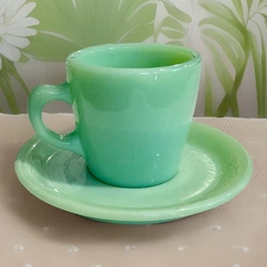 Vintage Fire-King Jadeite Ovenware Restaurant C Handle Cup and Saucer-Heavy Duty - Picture 1 of 5