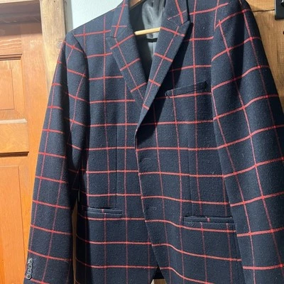 Abrigo deportivo Topman rojo y azul con estampado a cuadros Foto 1 de 4