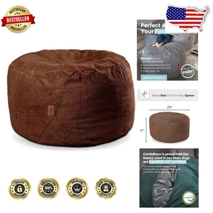 Stylish 24" Chenille Bean Bag Pouf Footstool - Lightweight Home Decor - Espresso - Picture 1 of 10