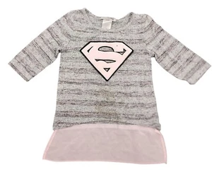 Girl's Supergirl Sweater Grey Pink Medium Pink Sheer Back Superman Symbol - Picture 1 of 5