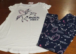 NEW Girls JUSTICE Leggings & Glitter Unicorn Pegasus Short Sleeve Outfit Size 12 - Picture 1 of 4