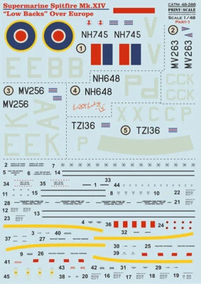 Print Scale 48-288 1:48 Spitfire XIV Low Backs  Part 1 The complete set 1,5 leaf - Image 1 of 3