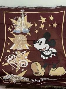 Walt Disney World Tapestry THROW BLANKET DISNEY MICKEY Mouse Maroon Epcot Animal - Picture 1 of 5