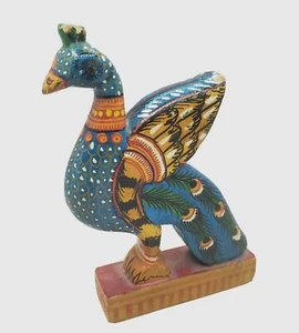 Estatuilla de pavo real de madera pintada a mano de colección arte popular de pavo real - Imagen 1 de 12