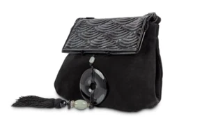 Tom Ford era F/W 2004 Yves Saint Laurent Jet-Black Suede Patent Leather Handbag - Picture 1 of 14