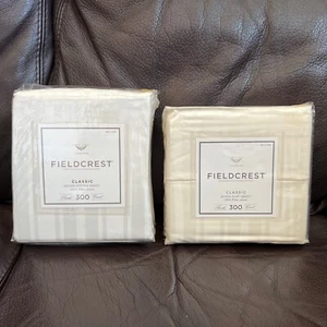 Fieldcrest Classic Queen Ivory Stripe Sheet Bundle 100% Pima Cotton 300 Thread - Picture 1 of 8