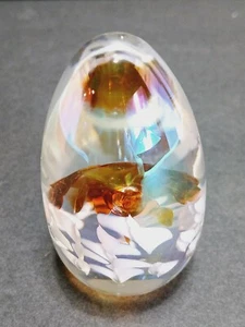 Vtg 1989 Glass Floral Egg shaped Paperweight=Signed - Picture 1 of 14