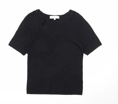 Pure & Natural Womens Black V-Neck Rayon Blend Jumper Size 14 - Image 1 of 4