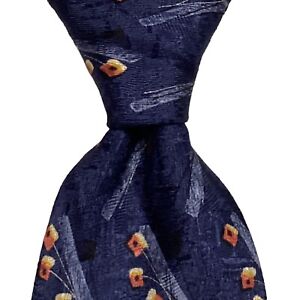 ERMENEGILDO ZEGNA Men's 100% Silk Necktie ITALY Luxury Geometric Blue/Orange EUC