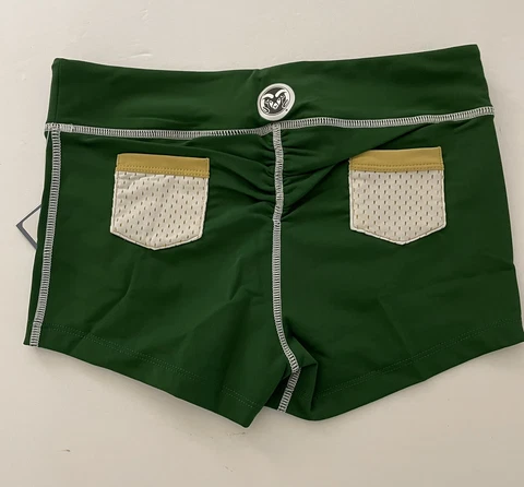 Colorado State University Rams Shorts CSU Green Booty Small NEW Spandex Logo Cover