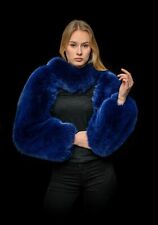 Genuine Indigo Blue Fox Fur Women's Handmade Arm Warmers Sleeves + Scarf