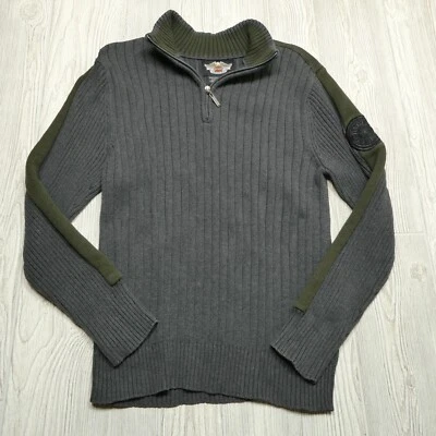 Harley-Davidson Sweater Adult Large Gray Cotton Cable Knit 1/4 Zip HD Patch - Image 1 of 4