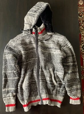 Woollen Fleeced Lined Stylish Hooded Jacket Cardigan - Image 1 of 3