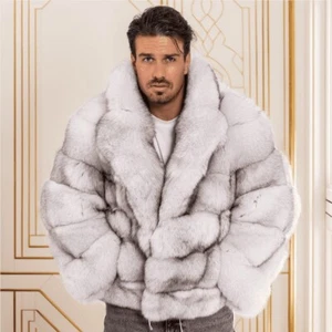 New Genuine Fox Fur Coats Winter Men's Luxury Jackets Warm Lapel Collar Overcoat - Picture 1 of 5