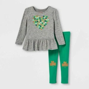 Cat & Jack™ Toddler Girls Shamrock Heart Long Sleeve Cozy Top & Leggings Set 3T - Picture 1 of 3