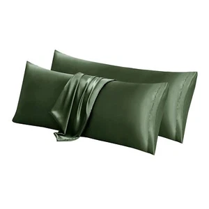Satin Body Pillow Cover Set Of 2 20x54 Inches Woodland Green Body Pillow Case Fo - Picture 1 of 7