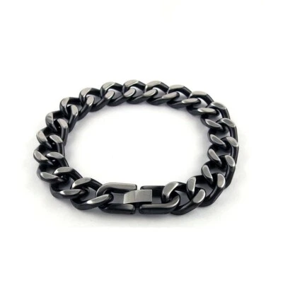 Men's Stainless Steel Black Heavy Thick Link Cuban Curb Chain Bracelet 8.5" - Image 1 of 2