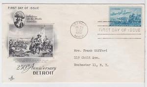 TurtlesTradingPost- Cadillac Lands at Detroit- FDC #1000 1951- Artcraft Cachet - Picture 1 of 1