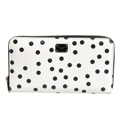 Portefeuille DOLCE & GABBANA Blanc Noir Rayé En Cuir Zippé Continental 810 USD - Photo 1/4