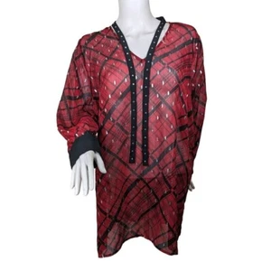 Slim Factor womens Plus Size 2X Sheer Top blouse Red V Neck Long Sleeve (13) - Picture 1 of 19