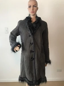 Junona Gray 100% Cotton Vegan Faux Suede & Fur Coat Jacket High End European L - Bild 1 von 12