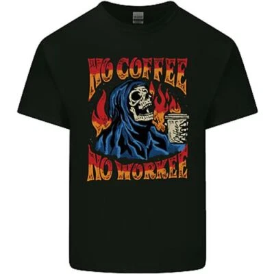 No Coffee No Arbeit Lustig Totenkopf Sensenmann Herren Baumwolle T-Shirt - Bild 1 von 4