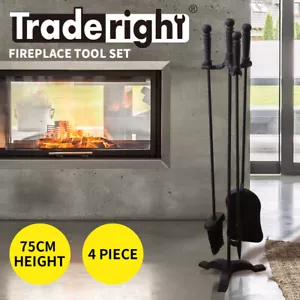 Traderight Fireplace Tool Set 4 PC Fire Place Poker Brush Shovel Stand Cast Iron - Picture 1 of 12