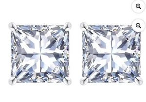 2Ct PRINCESS Cut Moissanite Solitaire Stud Earrings 18K White Gold Plated In Box - Picture 1 of 9