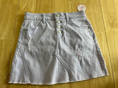 Falda vaquera Justice Denim niñas talla 10 azul claro elástica dobladillo crudo envejecido Foto 1 de 4