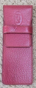 AUTÉNTICO ESTUCHE/SOPORTE PARA BOLÍGRAFOS CARTIER VINTAGE DE CUERO FINO USADO ROJO BURDEOS - Imagen 1 de 10