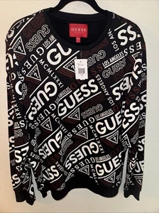 Guess Los Angeles Men's Sweater Size XL Black All Over Print New With Tag - Picture 1 of 4