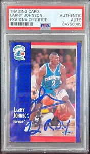 Larry Johnson auto inscribed 1992 Fleer RC #255 Charlotte Hornets PSA Encap - Picture 1 of 3
