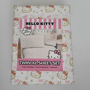 Hello Kitty Pattern Twin Extra Long Bed White Sheet Set 100% Cotton NWT - Picture 1 of 10