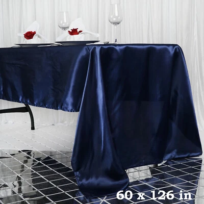 60x126-Inch RECTANGULAR SATIN TABLECLOTH Dinner Wedding Party Linens Decorations - Image 1 of 2