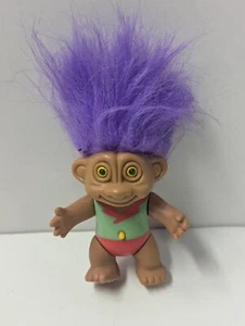  3 Zoll Vintage Troll Puppe Soma Int. Inc. Yellow Eyes Light Up, Purple Hair 1992 - Bild 1 von 3