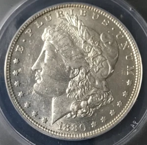 1880-O $1 Morgan Silver Dollar ANACS AU 58 2nd 8/7 VAM-6A EDS Top 100 scratched - Picture 1 of 4