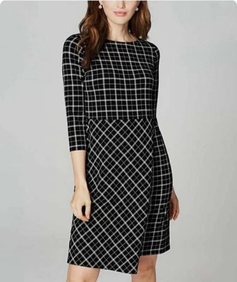 NWT $119 J. Jill Wearever Collection Faux Wrap Dress Black Plaid Women Size LP - Image 1 of 4