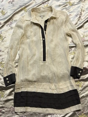 Banana Republic Cream Silk Button Front Mini Dress Size 0P Sleeve Luxury - Image 1 of 4