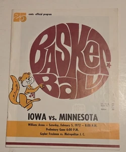 1972 Minnesota Gophers vs Iowa Hawkeyes Basketball Programm Kunnert Dave Winfield - Bild 1 von 5