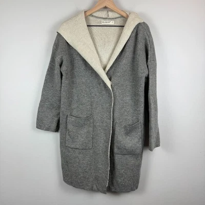 Cárdigan en blanco NYC para mujer mediano gris jaspeado mezcla de lana tejido manga larga con capucha Foto 1 de 4