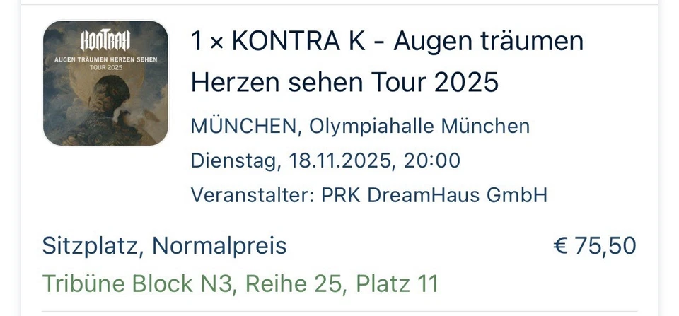 Kontra K - Augen Träumen Herzen Sehen Tour München 1 Ticket - Bild 1 von 1