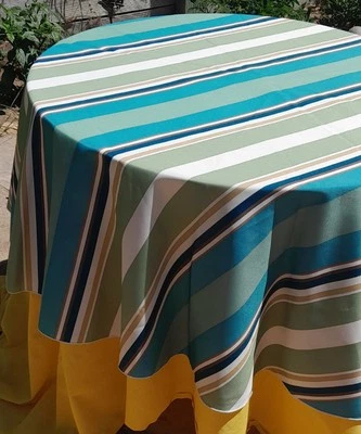 MANTEL REDONDO RAYAS AZULES 68" DIÁMETRO INTERIOR EXTERIOR FÁCIL CUIDADO Foto 1 de 4