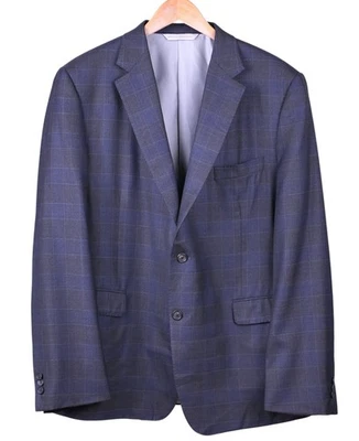 RECENT Samuelsohn Blue Plaid Check Super 150s Wool Sport Coat Jacket Blazer 46 R - Image 1 of 4